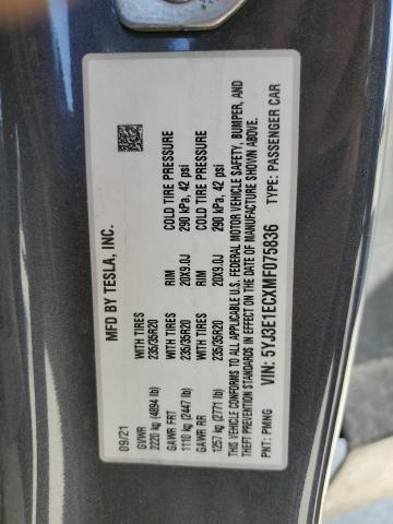 2021 TESLA MODEL 3 5YJ3E1ECXMF075836