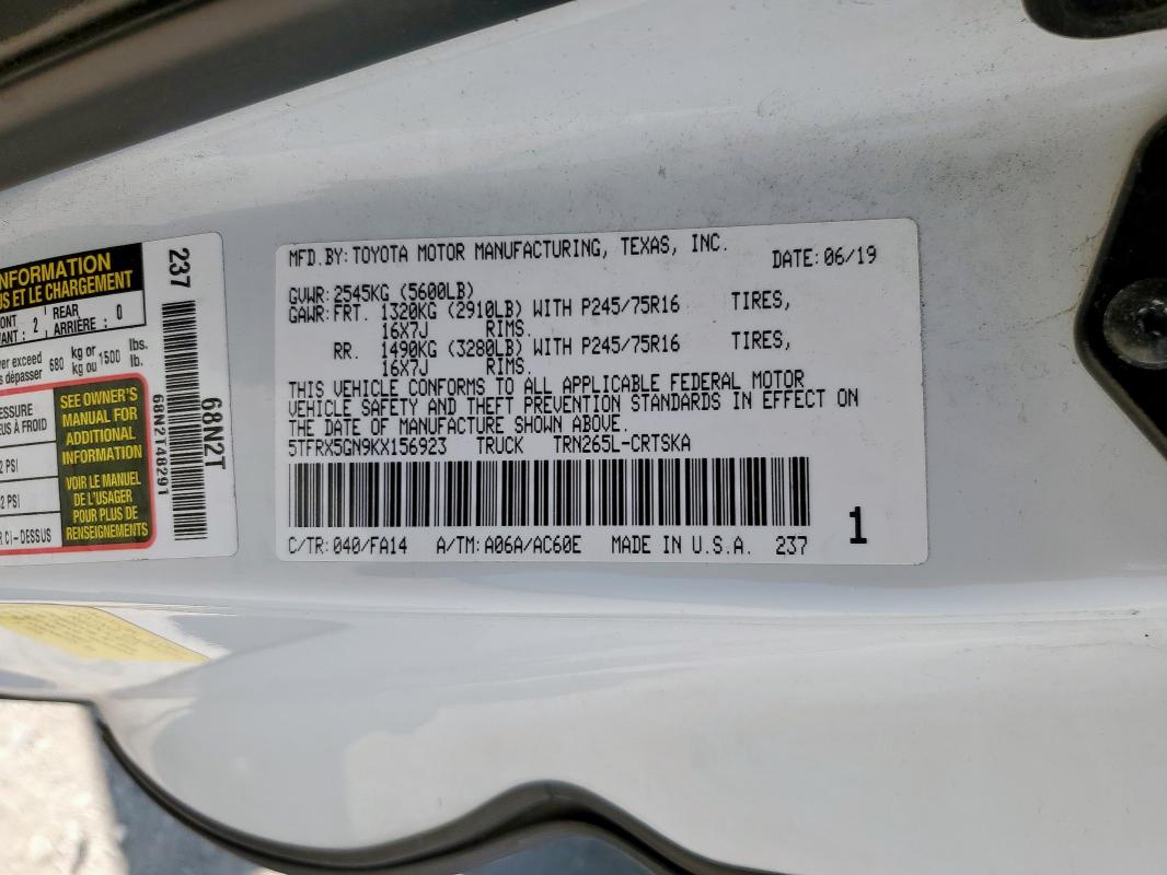 2019 TOYOTA TACOMA ACC 5TFRX5GN9KX156923