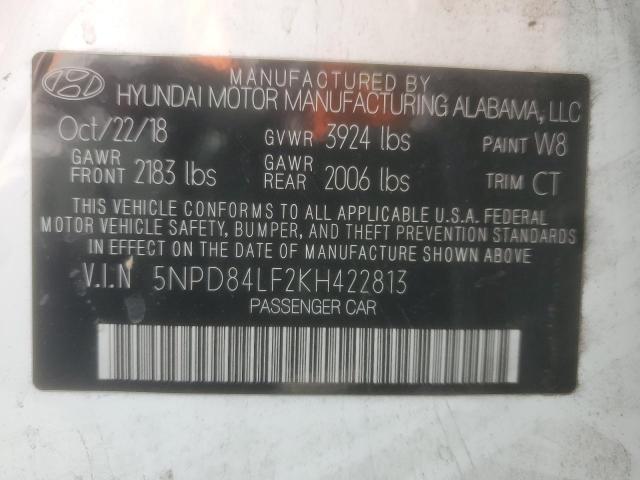 2019 HYUNDAI ELANTRA SE 5NPD84LF2KH422813