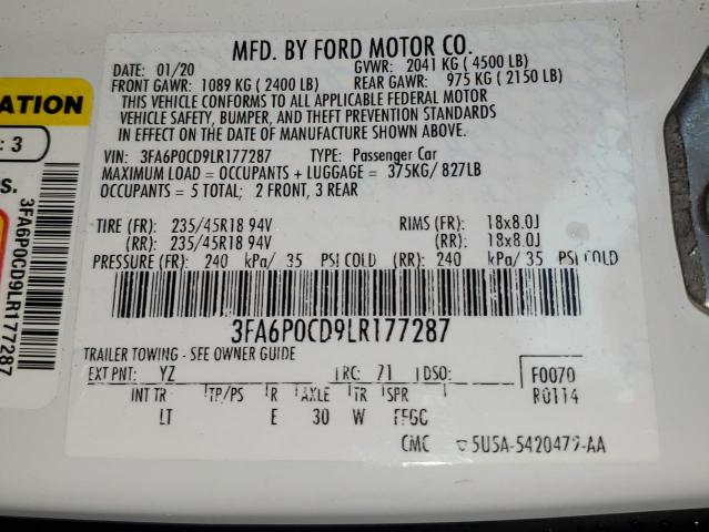 2020 FORD FUSION SEL - 3FA6P0CD9LR177287