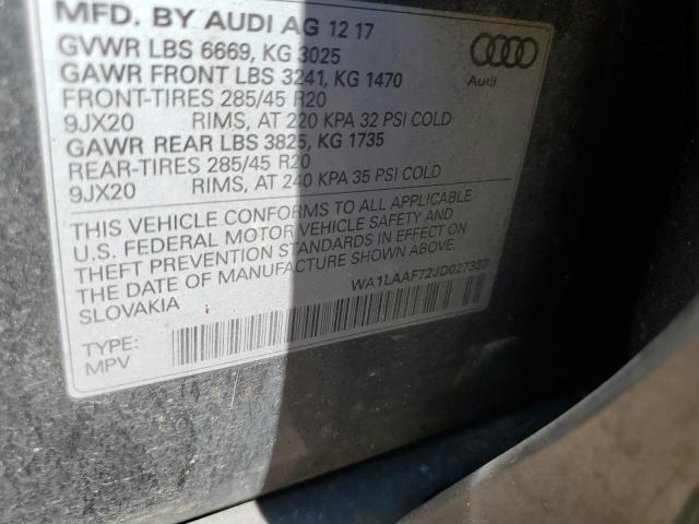 2018 AUDI Q7 PREMIUM WA1LAAF72JD027337