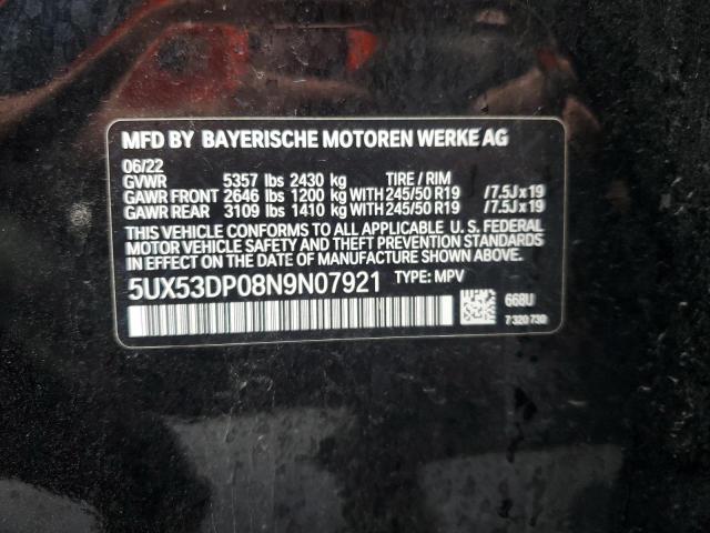 2022 BMW X3 XDRIVE3 5UX53DP08N9N07921