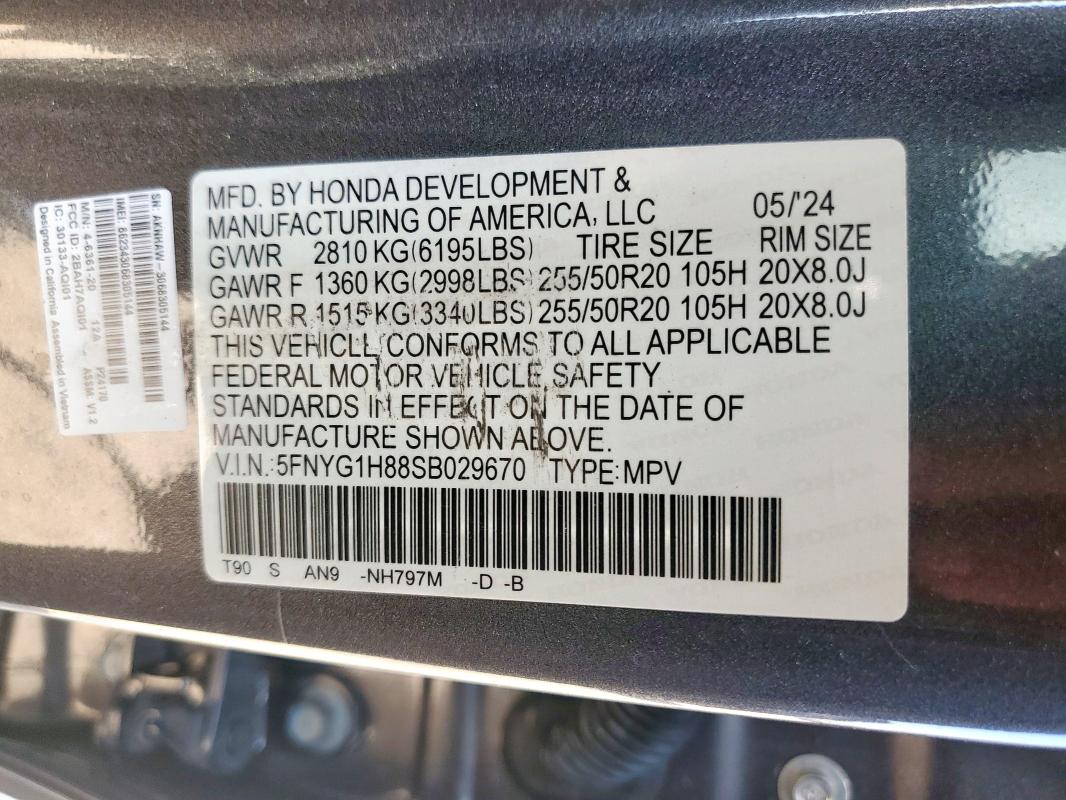 2025 HONDA PILOT ELIT 5FNYG1H88SB029670
