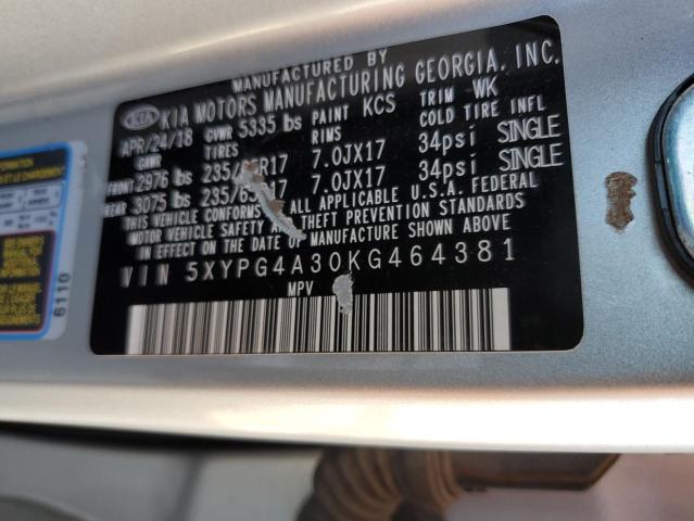2019 KIA SORENTO L 5XYPG4A30KG464381