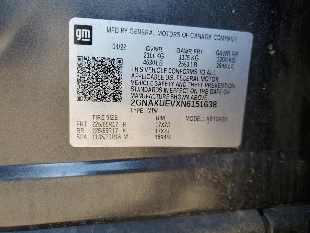 2022 CHEVROLET EQUINOX LT 2GNAXUEVXN6151638