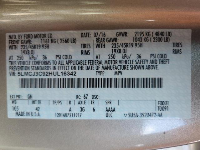 2017 LINCOLN MKC RESERVE 5LMCJ3C92HUL16342