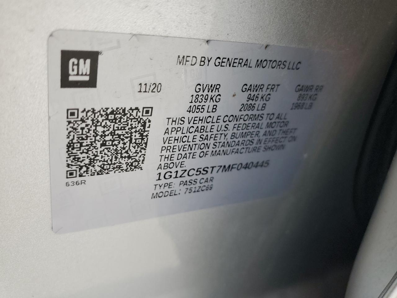 Lot #3302831892 2021 CHEVROLET MALIBU LS