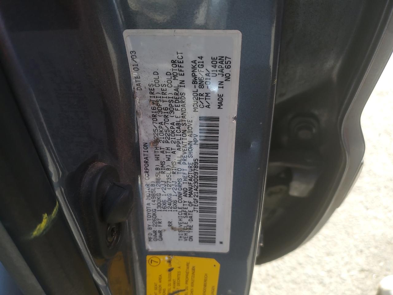 Lot #3302866904 2003 TOYOTA HIGHLANDER