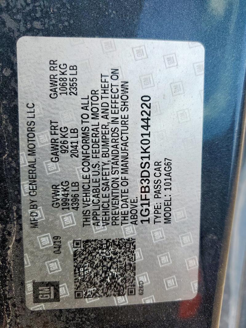 2019 CHEVROLET CAMARO LS 1G1FB3DS1K0144220