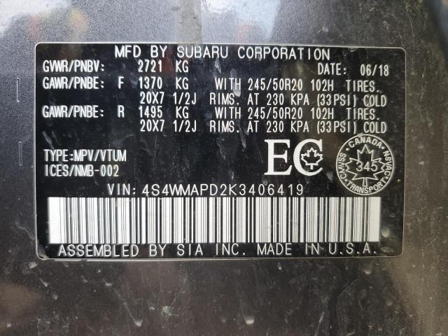 2019 SUBARU ASCENT LIM 4S4WMAPD2K3406419