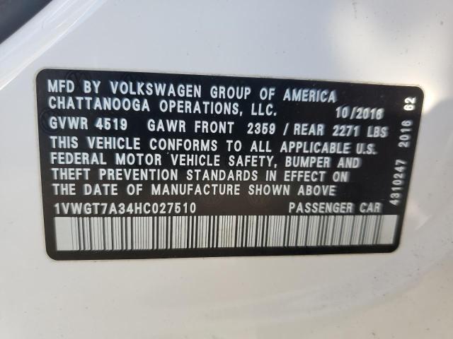 2017 VOLKSWAGEN PASSAT SE 1VWGT7A34HC027510