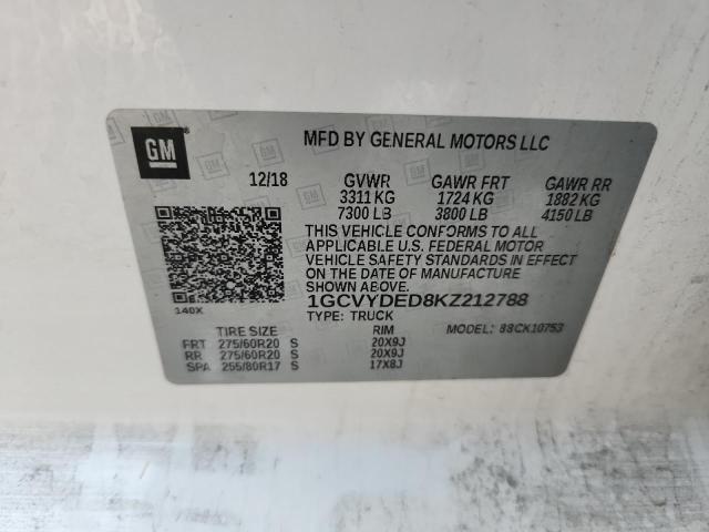 2019 CHEVROLET SILVERADO 1GCVYDED8KZ212788