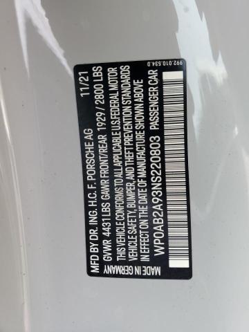 2022 PORSCHE 911 CARRER WP0AB2A93NS220803