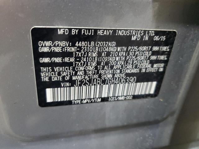 2016 SUBARU FORESTER 2 JF2SJABC7GH406390