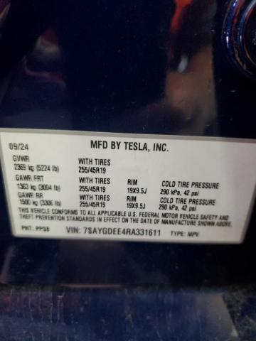 2024 TESLA MODEL Y 7SAYGDEE4RA331611