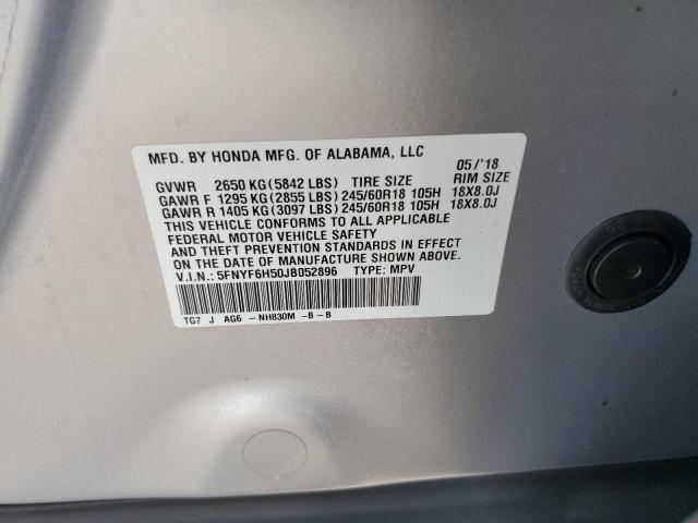 2018 HONDA PILOT EXL 5FNYF6H50JB052896