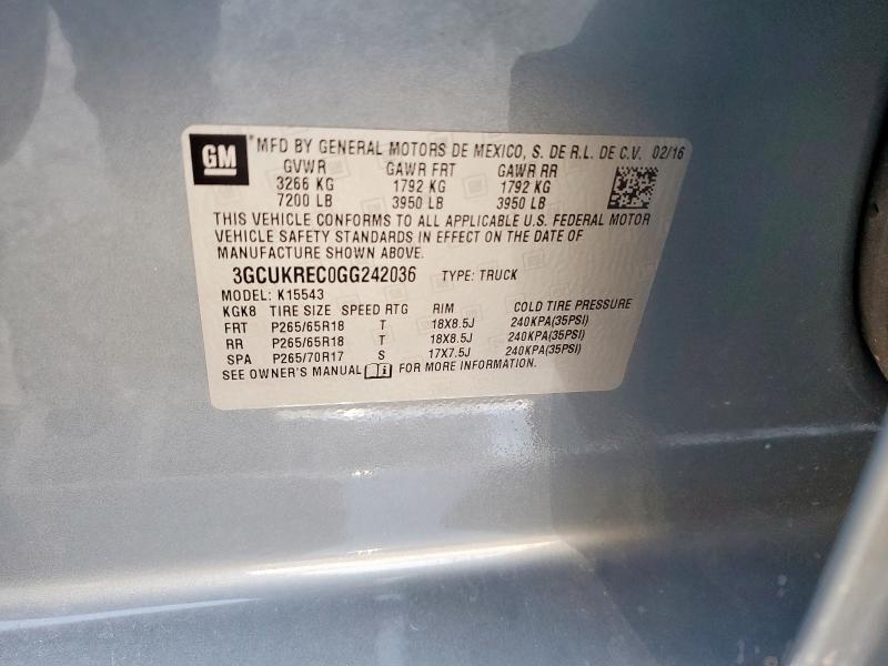 2016 CHEVROLET SILVERADO - 3GCUKREC0GG242036