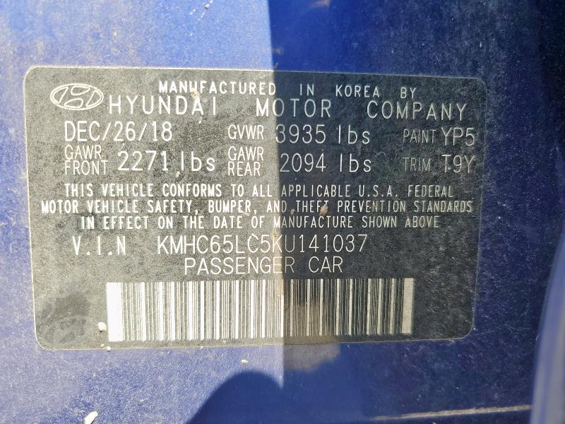 2019 HYUNDAI IONIQ BLUE KMHC65LC5KU141037
