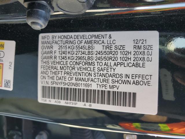 2022 HONDA PILOT SE 5FNYF5H20NB011691