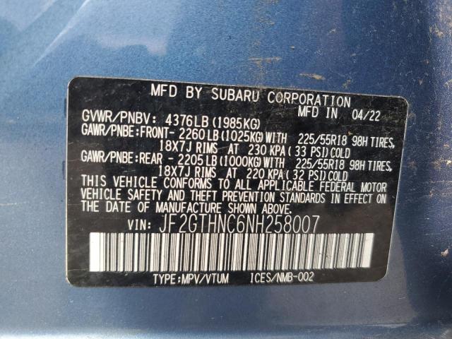 2022 SUBARU CROSSTREK LIMITED JF2GTHNC6NH258007