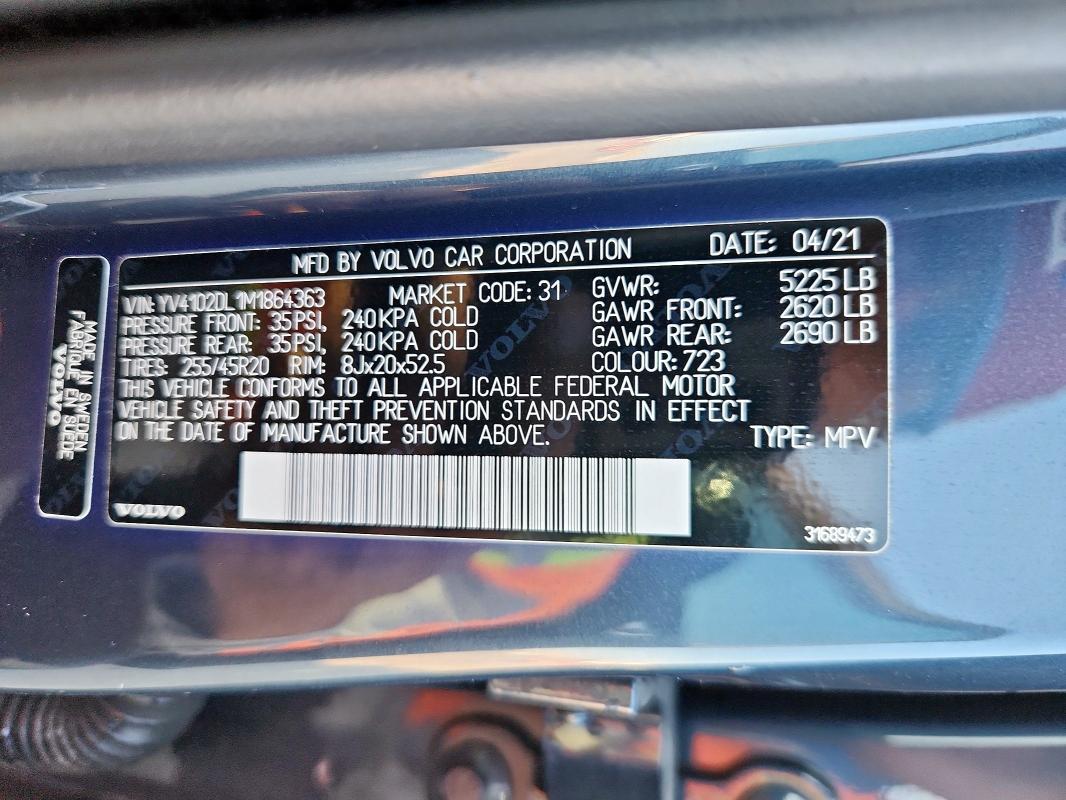 2021 VOLVO XC60 T5 YV4102DL1M1864363