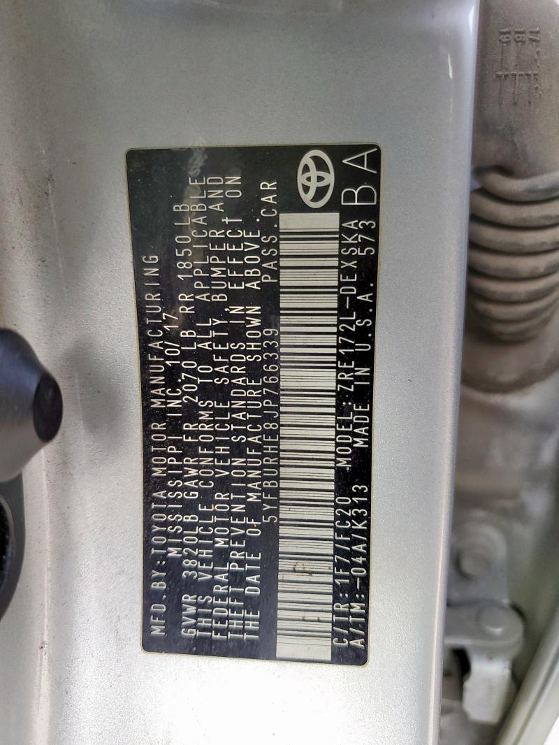 2018 TOYOTA COROLLA L 5YFBURHE8JP766339