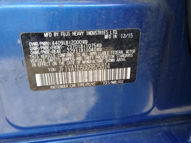 2016 SUBARU WRX PREMIU JF1VA1E60G9825814