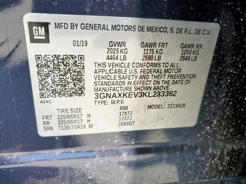 2019 CHEVROLET EQUINOX LT 3GNAXKEV3KL283362