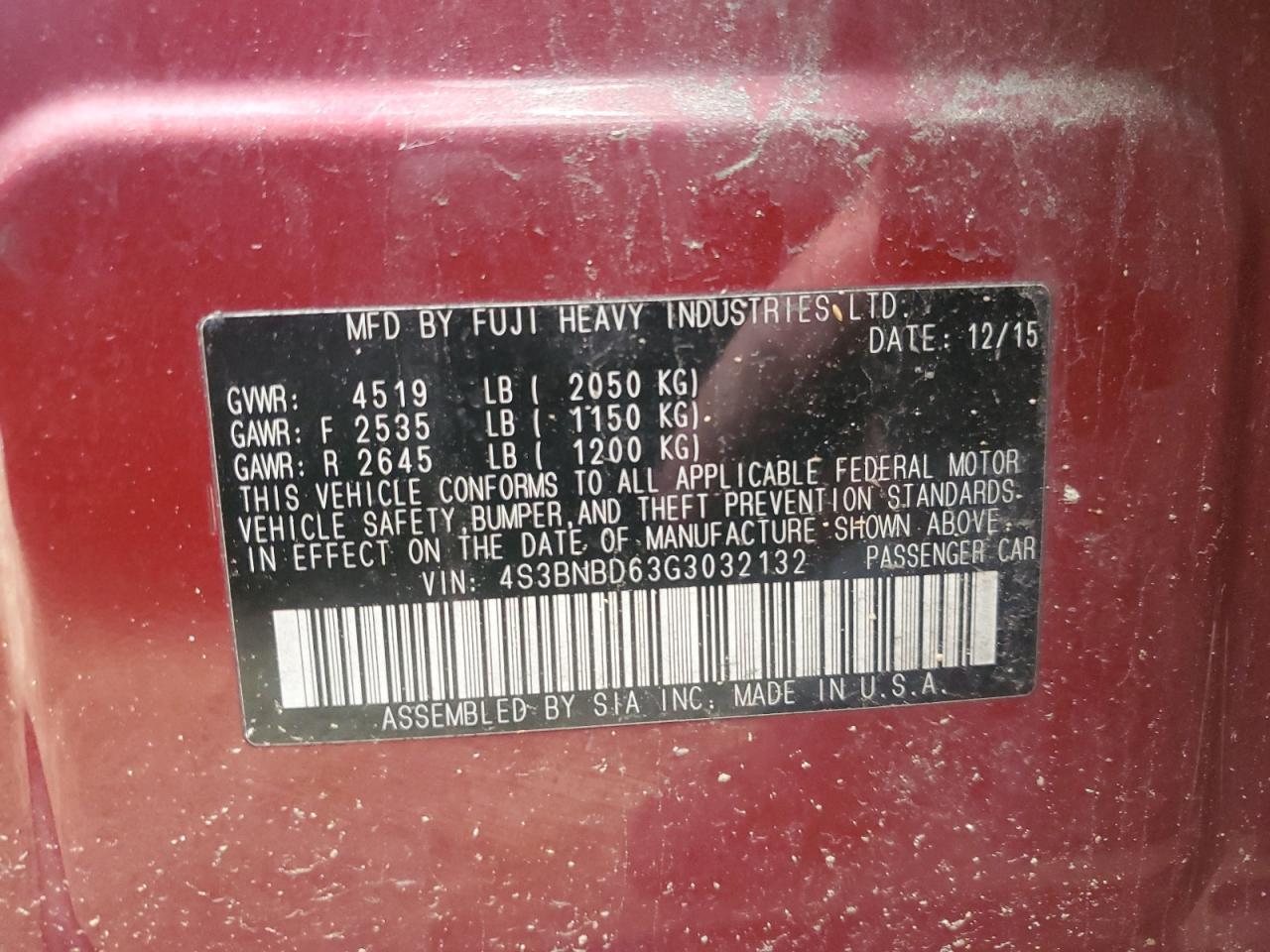 Lot #3240105565 2016 SUBARU LEGACY 2.5