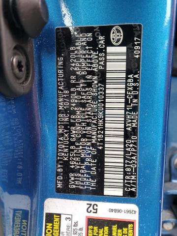 2019 TOYOTA CAMRY HYBRID 4T1B21HK9KU010337