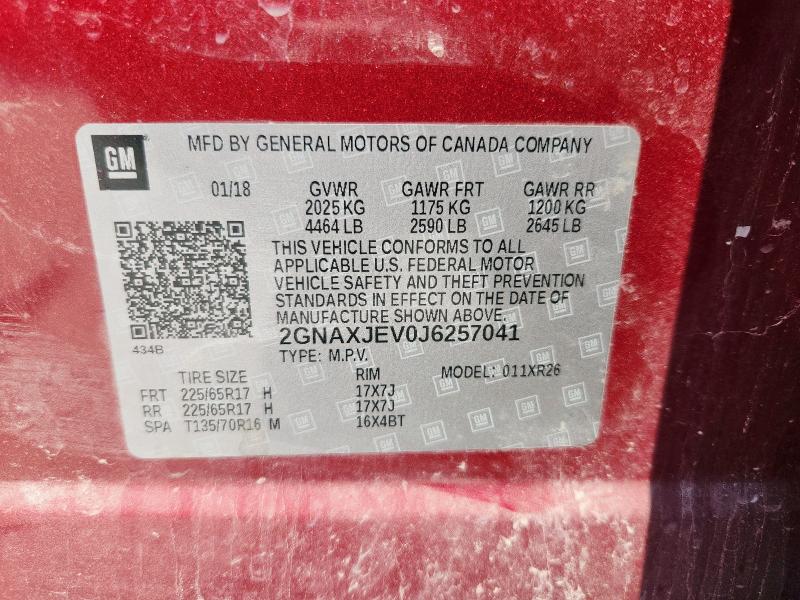 2018 CHEVROLET EQUINOX LT 2GNAXJEV0J6257041