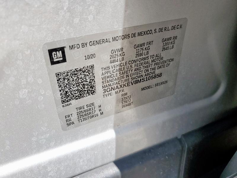 2021 CHEVROLET EQUINOX LT 3GNAXKEV8MS105858