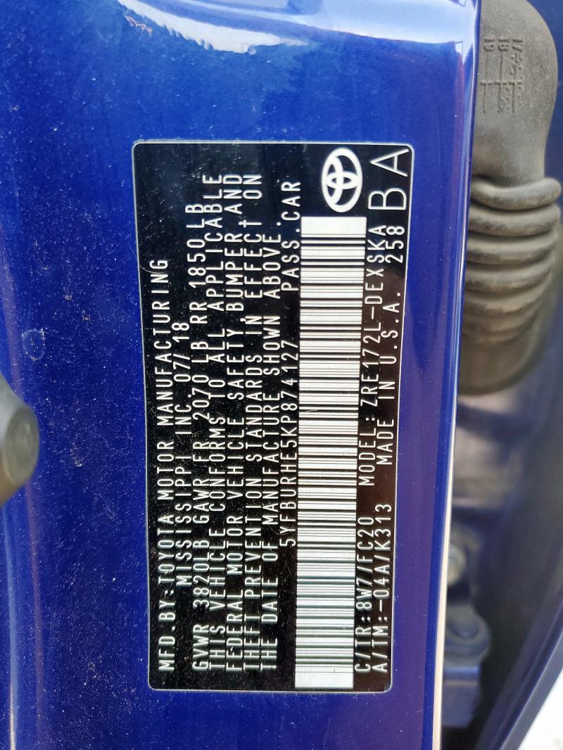 2019 TOYOTA COROLLA L - 5YFBURHE5KP874127