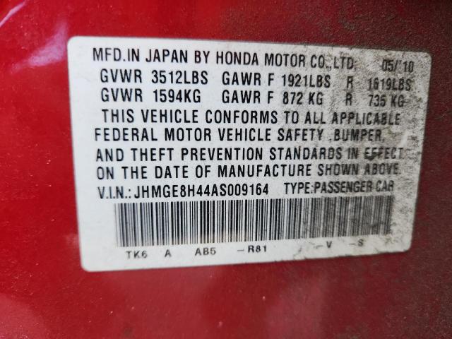 2010 HONDA FIT SPORT - JHMGE8H44AS009164