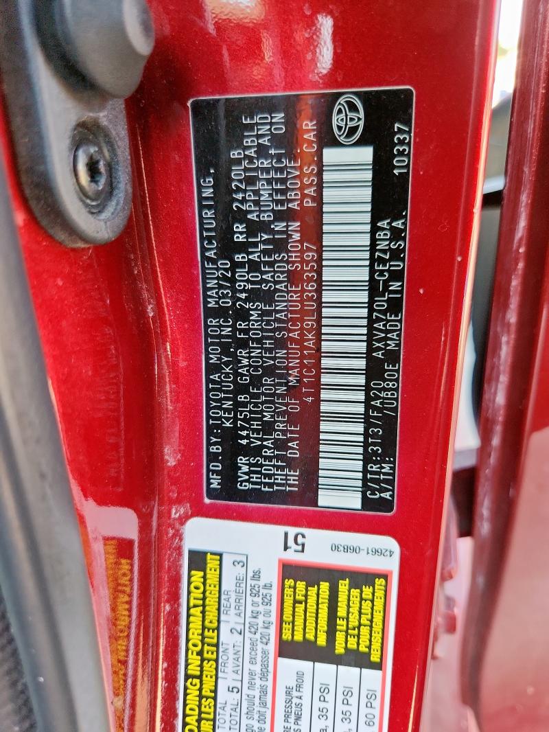 2020 TOYOTA CAMRY LE - 4T1C11AK9LU363597
