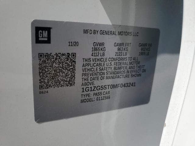 2021 CHEVROLET MALIBU RS 1G1ZG5ST0MF043241