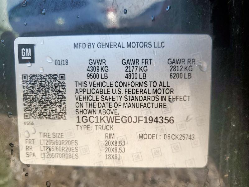 2018 CHEVROLET SILVERADO - 1GC1KWEG0JF194356
