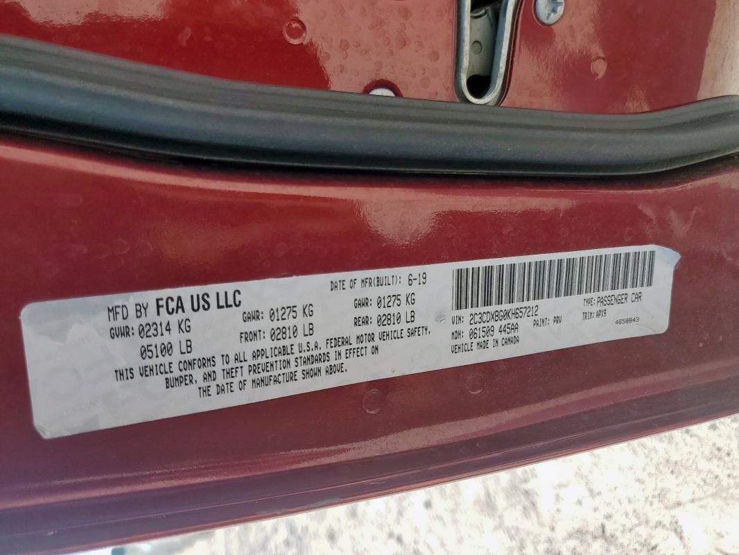 2019 DODGE CHARGER SX - 2C3CDXBG0KH657212