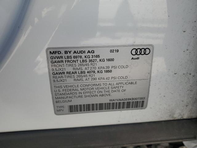 2019 AUDI E-TRON PRE WA1VAAGE6KB007353