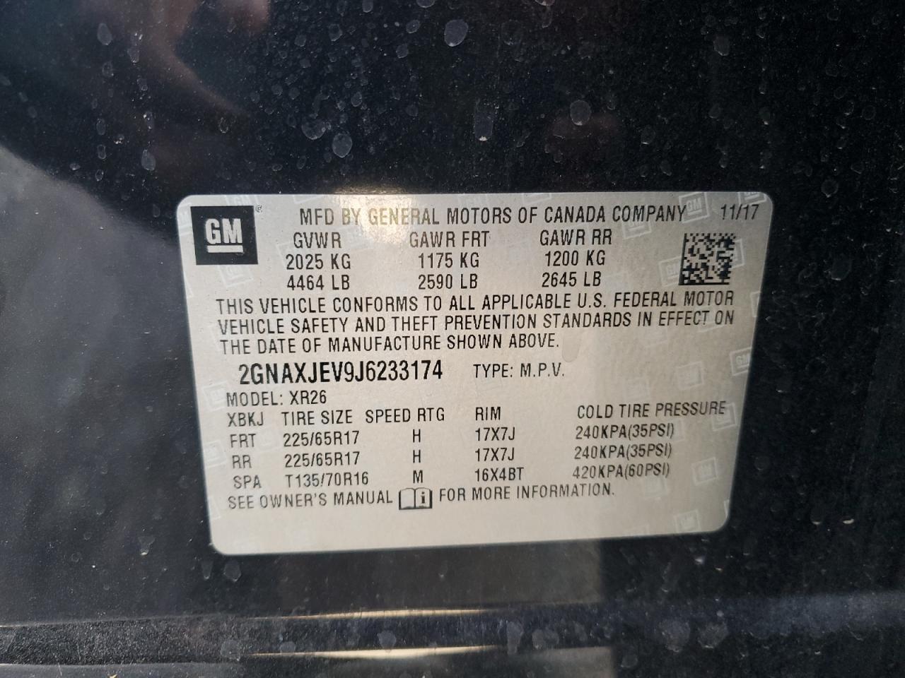 Lot #3310336965 2018 CHEVROLET EQUINOX LT