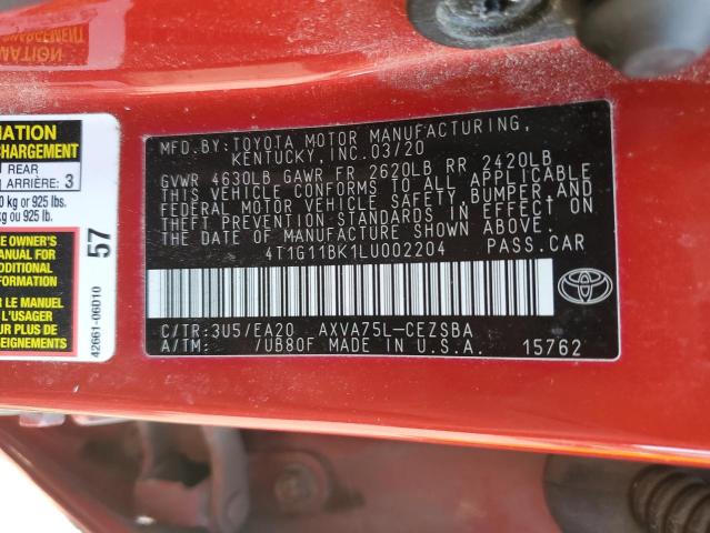 2020 TOYT CAMRY SE - 4T1G11BK1LU002204
