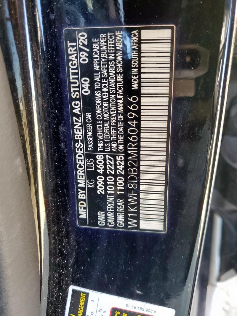 2021 MERCEDES-BENZ C 300 W1KWF8DB2MR604966