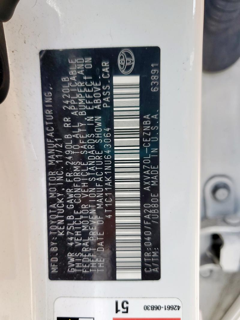 2022 TOYOTA CAMRY LE 4T1C11AK1NU643064