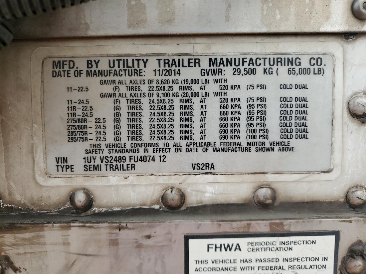 Lot #3282802753 2015 UTILITY VS2RA