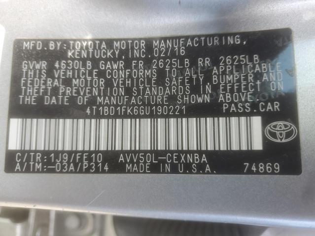 2016 TOYOTA CAMRY HYBR - 4T1BD1FK6GU190221