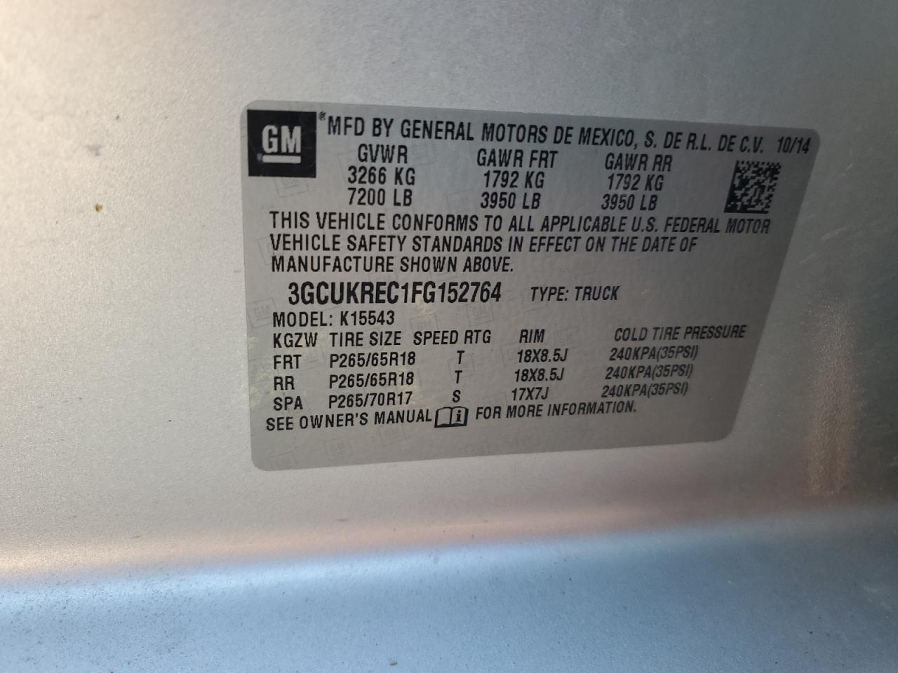 Lot #3256607444 2015 CHEVROLET SILVERADO K1500 LT