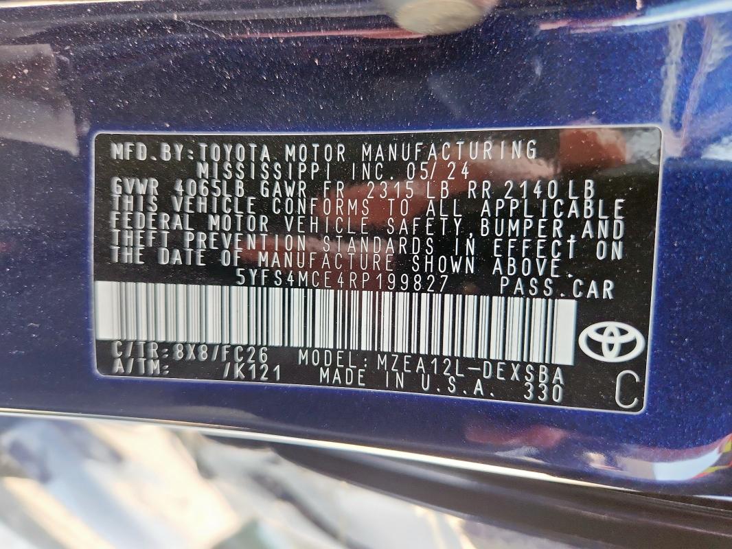 2024 TOYOTA COROLLA SE 5YFS4MCE4RP199827