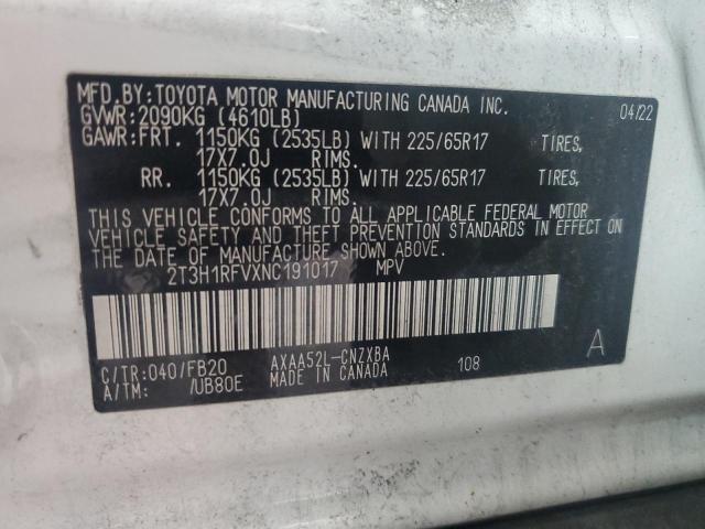 2022 TOYOTA RAV4 LE 2T3H1RFVXNC191017