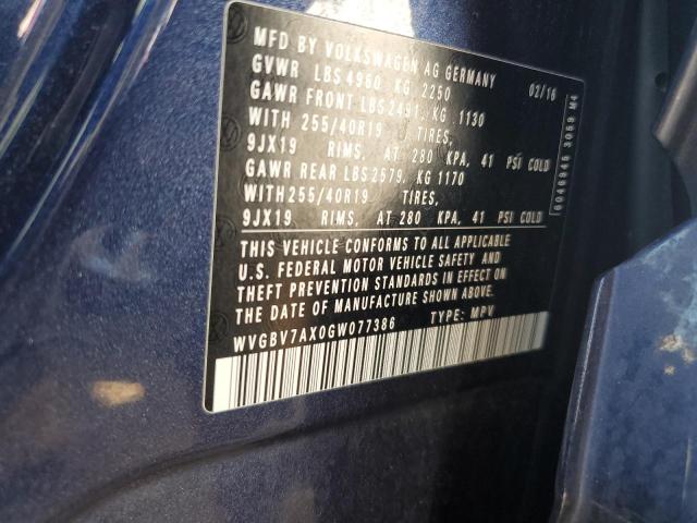 2016 VOLKSWAGEN TIGUAN S WVGBV7AX0GW077386