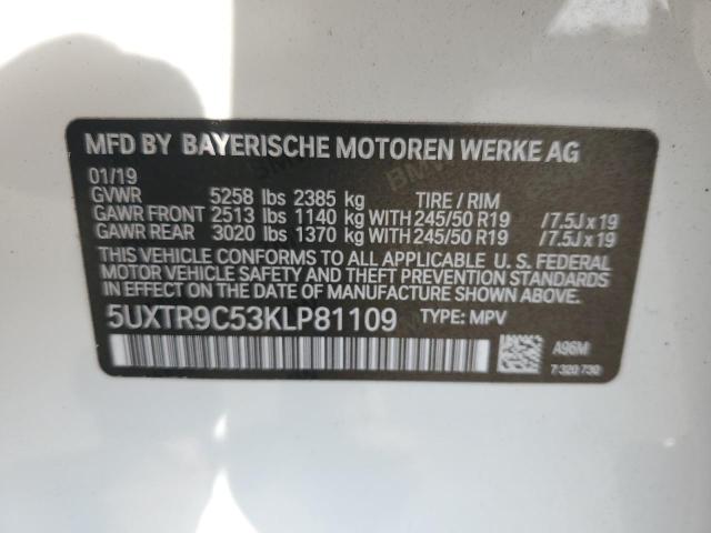 2019 BMW X3 XDRIVE30I 5UXTR9C53KLP81109